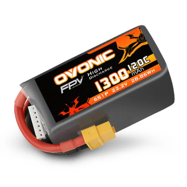 Ovonic 120C 6S 1300mAh 22.2V LiPo Battery Pack for FPV Racing - XT60 Plug