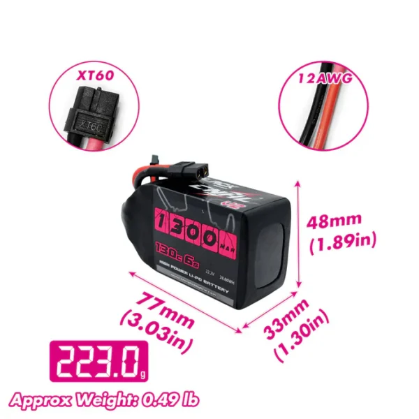 CNHL 1300mAh 22.2V 6S Lipo Battery with XT60 Plug - Image 3
